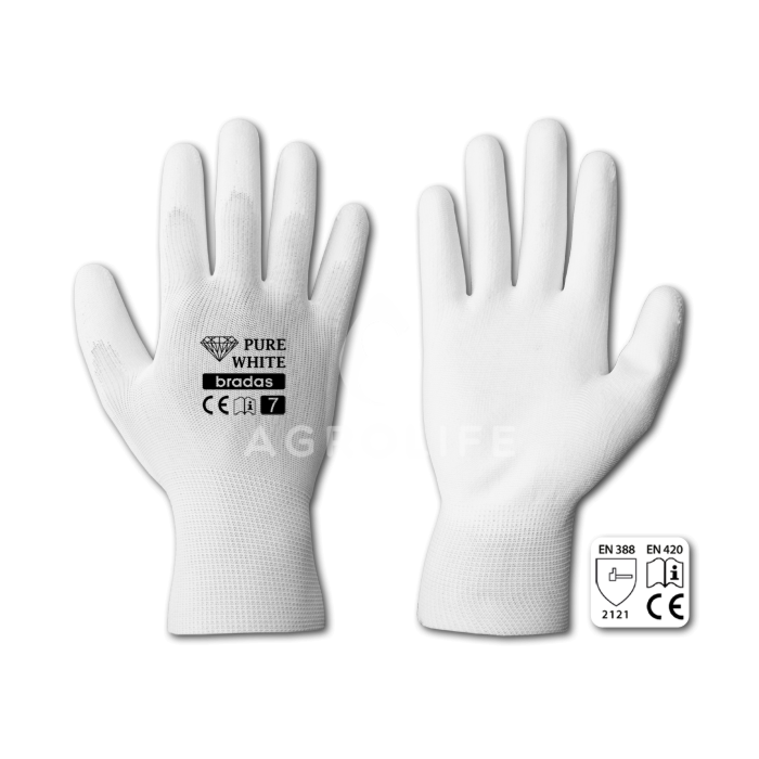Перчатки защитные PURE WHITE полиуретан, Bradas
