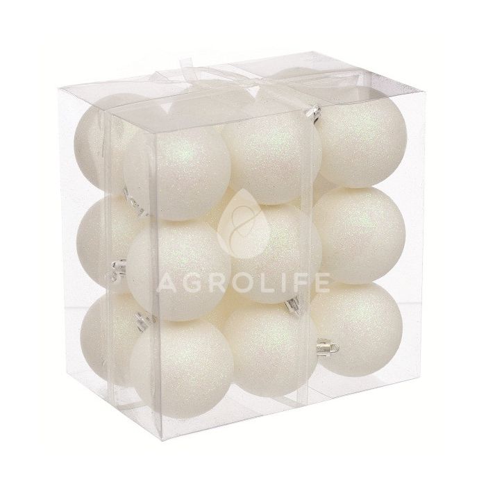 Набор шариков, 18 шт, 6 см, с блестками, пластик, цвет белый, Jumi