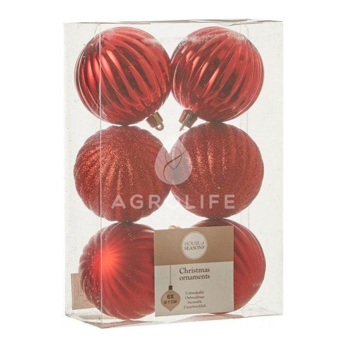Ялинкові кульки 6 шт набір, колір червоний, (8718861439106), House of Seasons