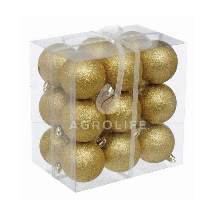Набор шариков, 18 шт, 6 см, с блестками, пластик, цвет золотой, Jumi