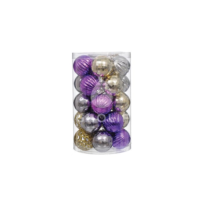 Набір пластикових кульок, 25 шт, 6 см, колір золотий, срібний, фіолетовий, Jumi