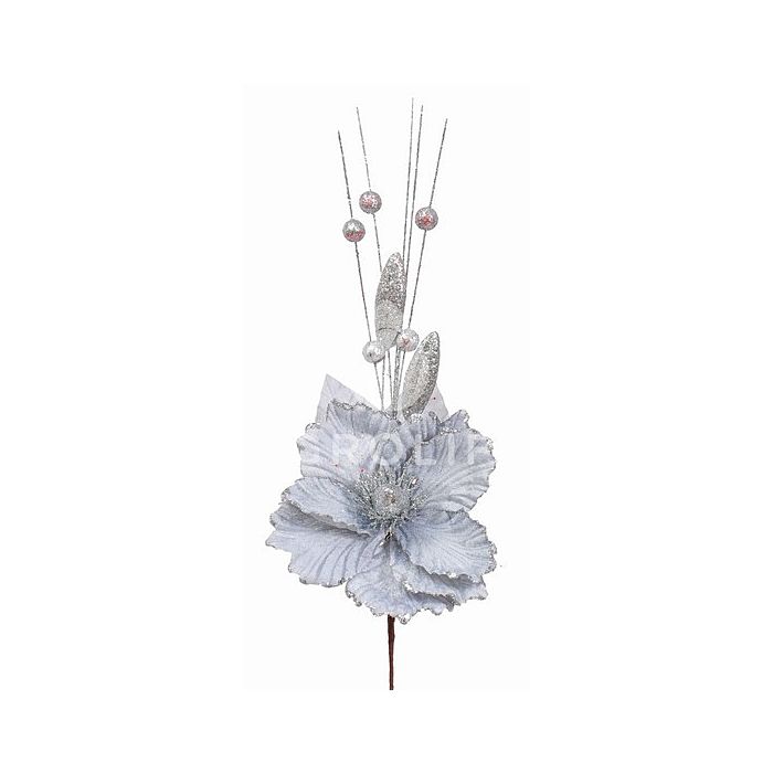 Прикраса декоративна Квітка, 40 см, текстиль, колір сріблястий, Jumi