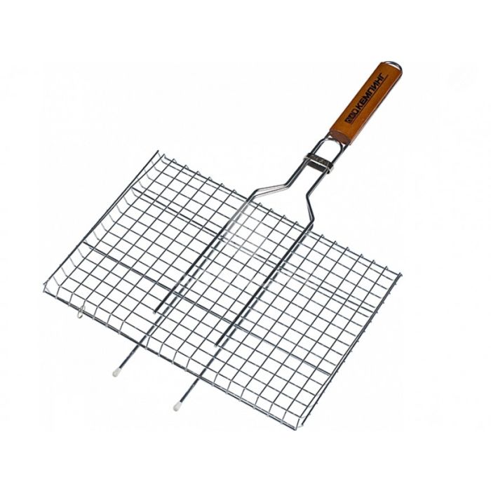Двойная хромированная решетка с деревянной ручкой  BQ-40D, Кемпинг