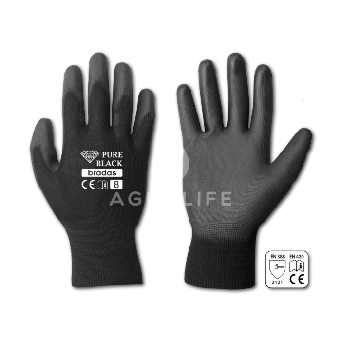 Перчатки защитные PURE BLACK полиуретан, Bradas
