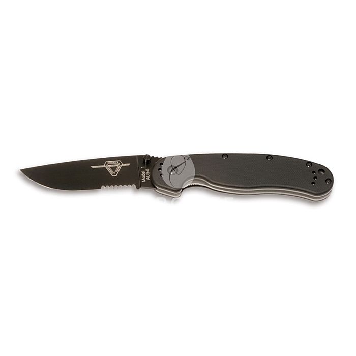Нож RAT Folder, черный, полусеррейтор, Ontario