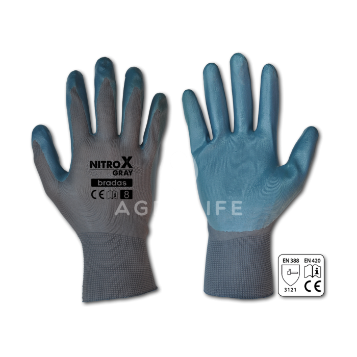 Перчатки защитные NITROX GRAY нитрил, Bradas