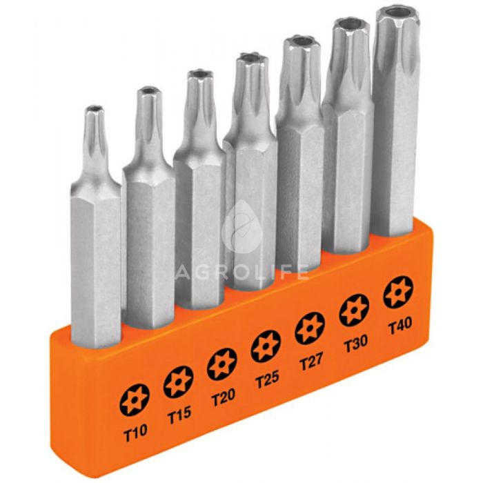 Набор бит TORX 7 единиц(T10,15,20,25,27,30,40), длина 50 мм, в пластиковом держателе, Truper