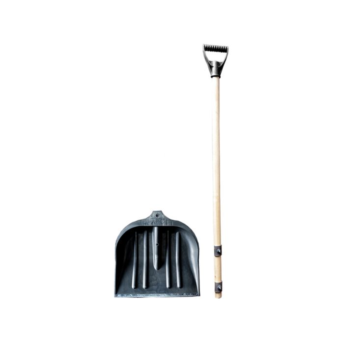 Садовая лопата снегоуборочная пластмассовая 490*495 мм с деревянным держаком черная 1/10, HOMAN 