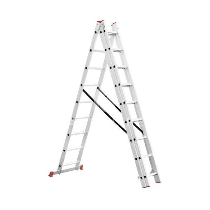Лестница алюминиевая 3-х секционная универсальная раскладная 3x9 ступ. 5,93 м, LT-0309, INTERTOOL