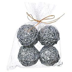 Набір декоративних прикрас 4 шт., "Кульки ротангові", сірий, Jumi