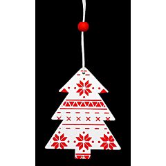 Набор новогодних украшений 6,5 см, Елка, 4 шт, компл., дерево, цвет белый с красным, Jumi