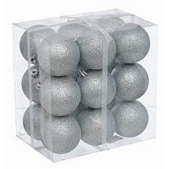 Набор шариков, 18 шт, 6 см, с блестками, пластик, цвет серебряный, Jumi