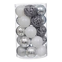Набір пластикових кульок, 25 шт, 6 см, колір білий, срібний, Jumi