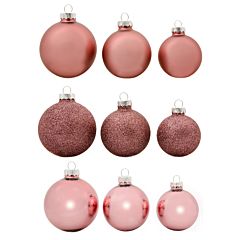 Ялинкові скляні кульки "House of Seasons" комплект 42 шт, Ø 7/6/5 см темно-рожеві
