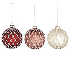 Набор елочных стеклянных шариков с бусинками "House of Seasons" 12 шт, Ø 8 см, красный, розовый, шампань