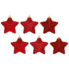 Елочные пластиковые украшения "Звезды", комплект 6 шт, красные, House of Seasons