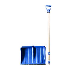 Садовая лопата снегоуборочная пластмассовая 310*430мм с деревянным держаком синяя 1/10, АВС 