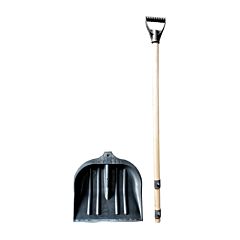 Садовая лопата снегоуборочная пластмассовая 490*495мм с деревянным держаком черная 1/10, АВС 