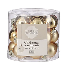 Елочные стеклянные шарики 24 шт, 2,5 см, цвет золотой, House of Seasons