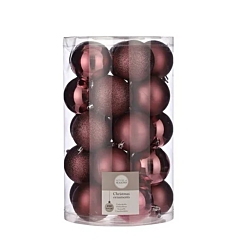 Елочные шарики 25 шт, 8 см, пластик, цвет темно-розовый, House of Seasons