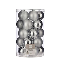 Елочные шарики 25 шт, 8 см, пластик, цвет серебристый, House of Seasons