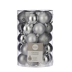 Елочные шарики 34 шт, 4 см, пластик, цвет серебро, House of Seasons