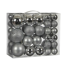 Ялинкові кульки 46 шт, пластик, колір срібло, House of Season